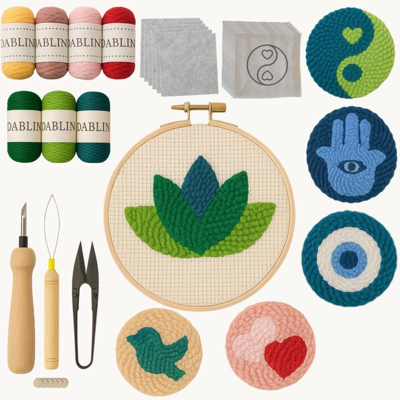 Dabline Punch Needle Kit for Beginners and Adults | Stress Relief DIY Craft - Complete Punch Needle Starter Kit with Designs & Supplies - Image 1